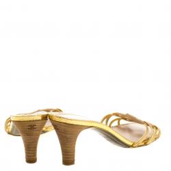 Chanel Gold Metallic  Watersnake Slides Size 39.5