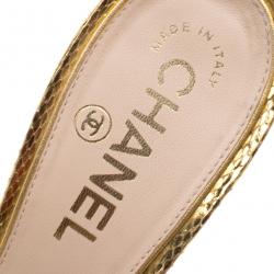 Chanel Gold Metallic  Watersnake Slides Size 39.5