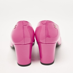 Pre Owned Chanel Pink/Black Patent Leather CC Cap Toe Block Heel Pumps Size 40