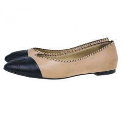 مملوكة مسبقًا Chanel Peach and Black Cap Toe CC Ballet Flats Size 40.5