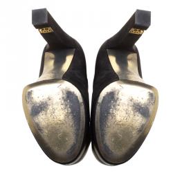 Pre Owned Chanel Black Suede and Leather Cap Toe Platform Pumps Size 37.5