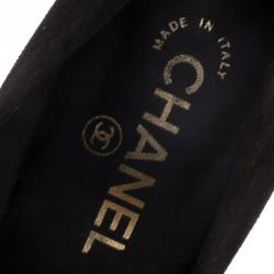 Pre Owned Chanel Black Suede and Leather Cap Toe Platform Pumps Size 37.5