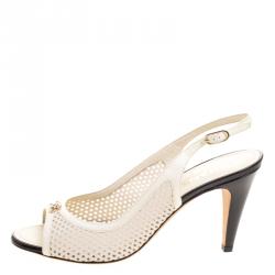 Pre Owned Chanel Off White Perforated Leather CC Slingback Sandals Size 40