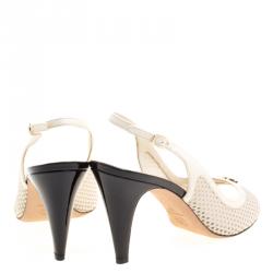Pre Owned Chanel Off White Perforated Leather CC Slingback Sandals Size 40