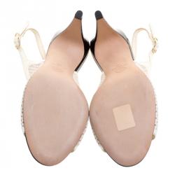 Pre Owned Chanel Off White Perforated Leather CC Slingback Sandals Size 40