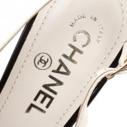 Pre Owned Chanel Off White Perforated Leather CC Slingback Sandals Size 40