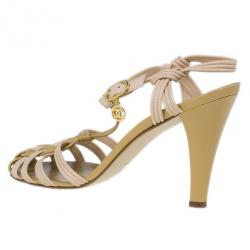 Pre Owned Chanel Beige Leather Strappy Sandals Size 39.5