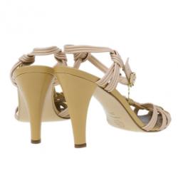 Pre Owned Chanel Beige Leather Strappy Sandals Size 39.5