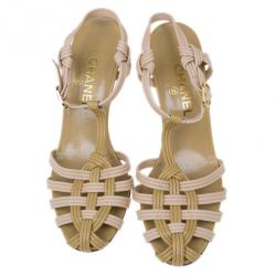 Pre Owned Chanel Beige Leather Strappy Sandals Size 39.5