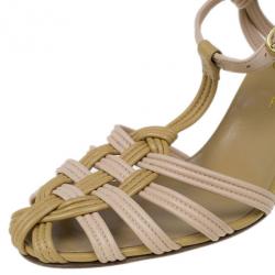 Pre Owned Chanel Beige Leather Strappy Sandals Size 39.5