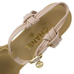 Pre Owned Chanel Beige Leather Strappy Sandals Size 39.5