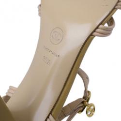 Pre Owned Chanel Beige Leather Strappy Sandals Size 39.5
