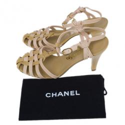 Pre Owned Chanel Beige Leather Strappy Sandals Size 39.5