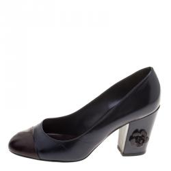 مملوكة مسبقًا حذاء كعب عالي شانيل غطاء مقدمة مزخرف زهور كاميليا جلد لمسة ميتالك لونين مقاس 38