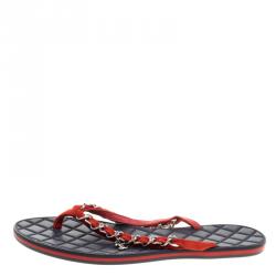 Chanel Orange Suede Chain Link Quilted Thong Sandals Size 39