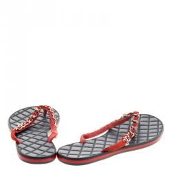 Chanel Orange Suede Chain Link Quilted Thong Sandals Size 39