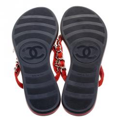 Chanel Orange Suede Chain Link Quilted Thong Sandals Size 39