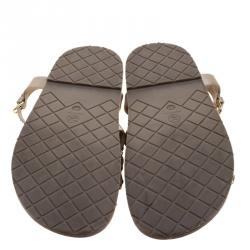 Pre Owned Chanel Beige Satin Chain Detail Ankle Strap Flat Sandals Size 41.5