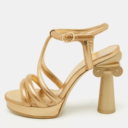 Chanel Metallic Gold Leather Parthenon Grecian Column Platform Sandals Size 36