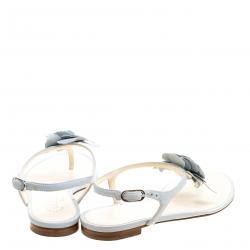 Chanel Grey Leather Camellia Thong Sandals Size 35
