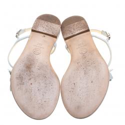 Chanel Grey Leather Camellia Thong Sandals Size 35