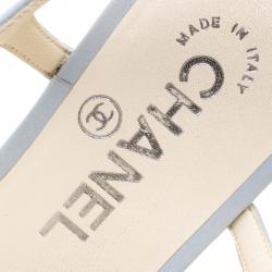 Chanel Grey Leather Camellia Thong Sandals Size 35