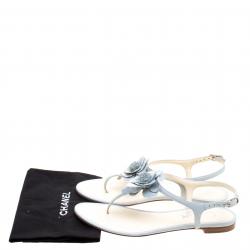 Chanel Grey Leather Camellia Thong Sandals Size 35