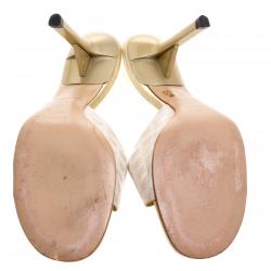 Pre Owned Chanel Ivory Canvas Slides Size 38