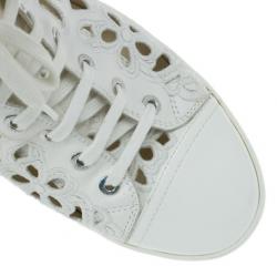 Pre Owned Chanel White Flower Cutout Leather High Top Sneakers Size 41