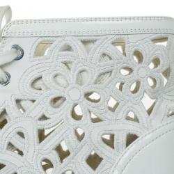 Pre Owned Chanel White Flower Cutout Leather High Top Sneakers Size 41