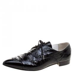 Chanel Black Patent Leather Pointed Toe CC Derby Size 40.5