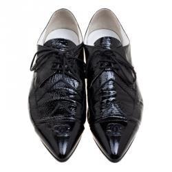 Chanel Black Patent Leather Pointed Toe CC Derby Size 40.5