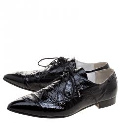 Chanel Black Patent Leather Pointed Toe CC Derby Size 40.5