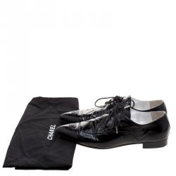 Chanel Black Patent Leather Pointed Toe CC Derby Size 40.5