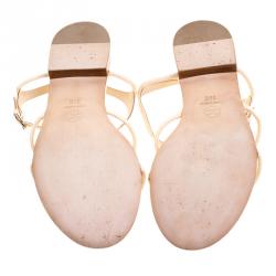 Chanel White Leather Faux Pearl Thong Sandals Size 39