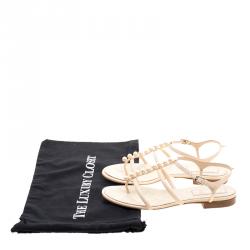 Chanel White Leather Faux Pearl Thong Sandals Size 39