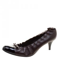 Pre Owned حذاء كعب عالي شانيل جلد بني/أسود مقاس 38