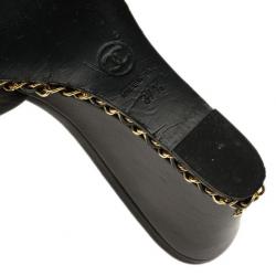 Chanel Black Leather Chain Me Wedge Slides Size 37.5