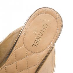 Chanel Metallic Gold Leather Braided Chain Mule Slides Size 39