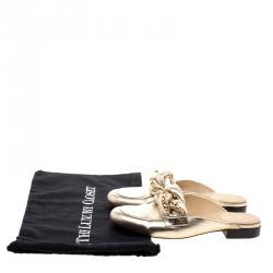 Chanel Metallic Gold Leather Braided Chain Mule Slides Size 39
