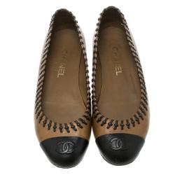 Chanel Two Tone Leather Whip Stitch Ballet Flats Size 38.5