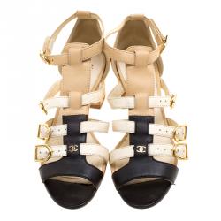 مملوكة مسبقًا صندل شانيل CC جلد سيور متعددة الألوان مقاس 38.5