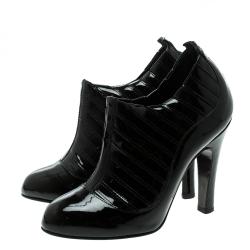 Chanel Black Patent Leather Ankle Boots Size 36