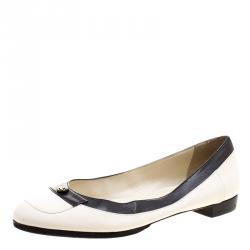 Pre Owned Chanel Two Tone Leather Ballet Flats Size 40.5