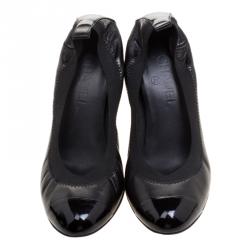 Pre Owned Chanel Black Leather Cap Toe Scrunch Ballet Pumps Size 39.5