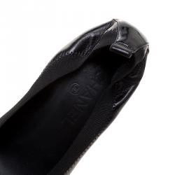 Pre Owned Chanel Black Leather Cap Toe Scrunch Ballet Pumps Size 39.5