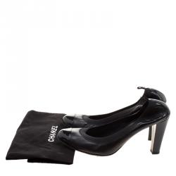 Pre Owned Chanel Black Leather Cap Toe Scrunch Ballet Pumps Size 39.5