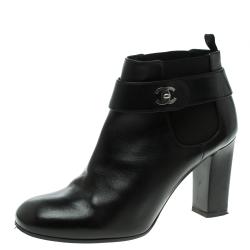 Chanel Black Leather CC Ankle Boots Size 38.5