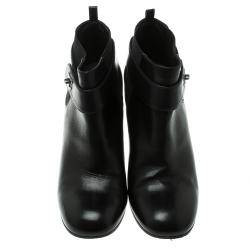 Chanel Black Leather CC Ankle Boots Size 38.5