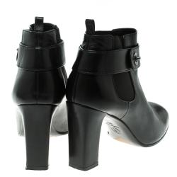 Chanel Black Leather CC Ankle Boots Size 38.5